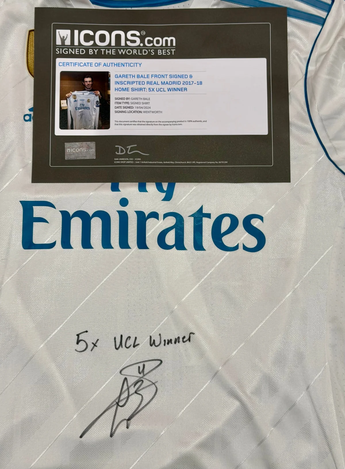 Real Madrid 2017/18 Champions League Final Player Issue Kit Signed by Gareth Bale