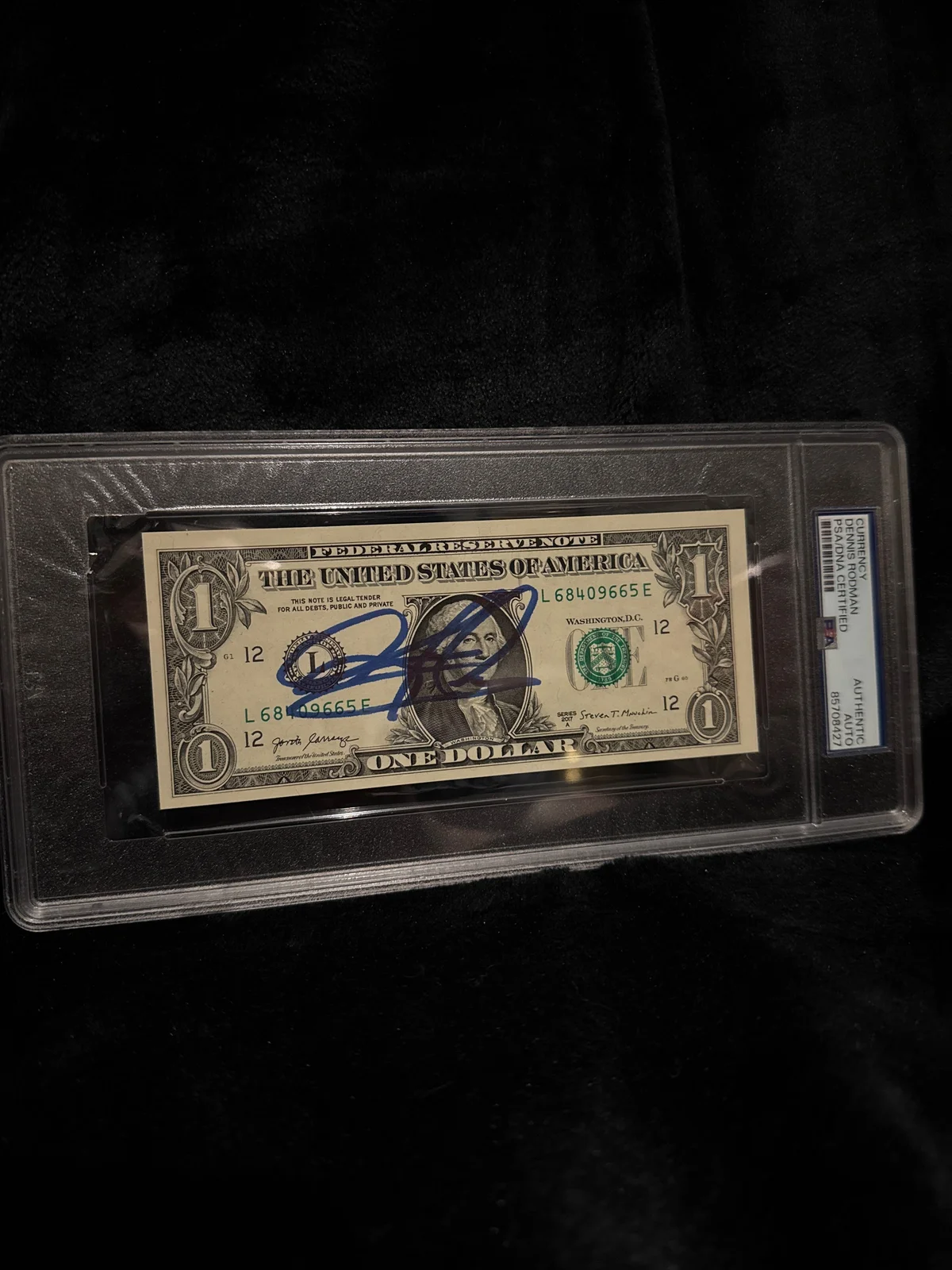 Dennis Rodman signed $1 bill 