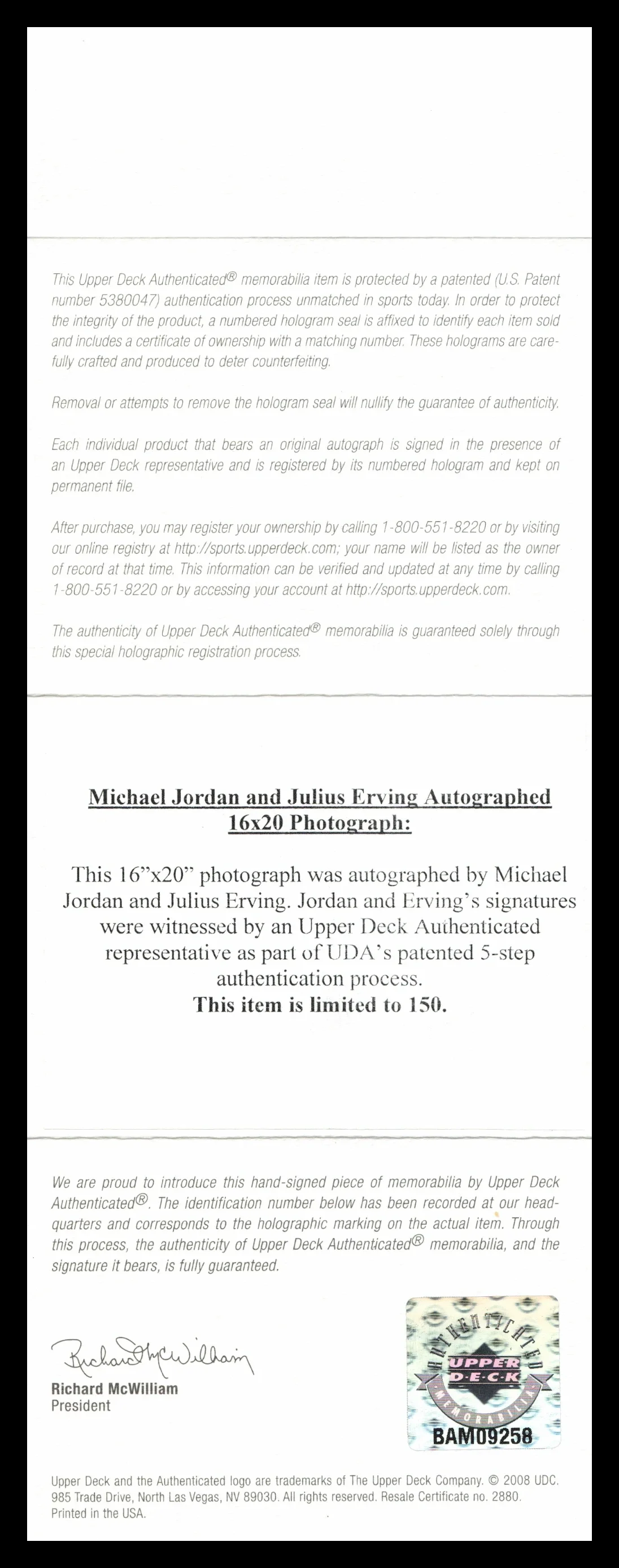 Michael Jordan & Julius Erving Dual Signed Framed 16x20 Photo – UDA Authenticated