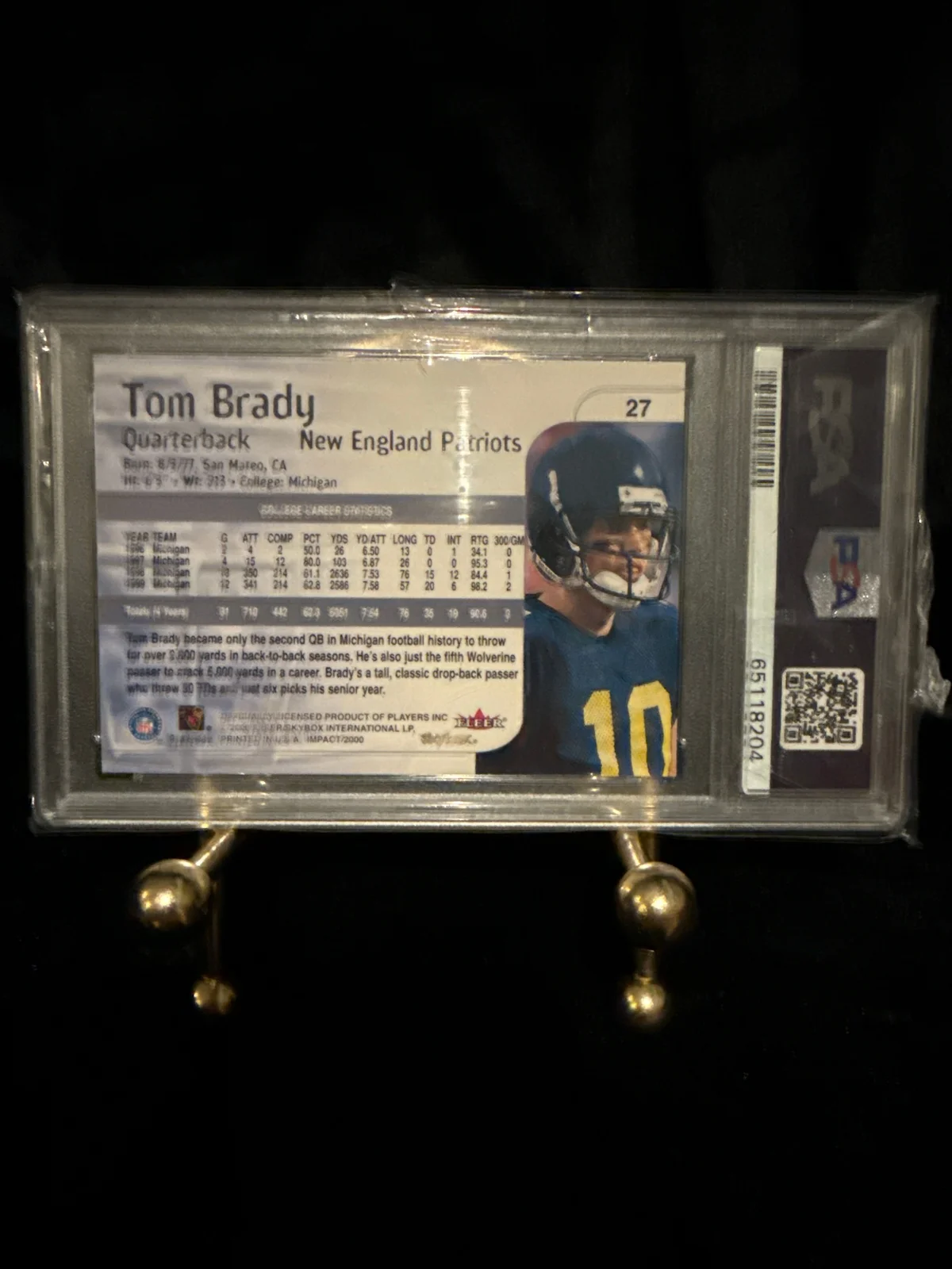 2000 skybox impact Tom Brady rookie card  photo 2