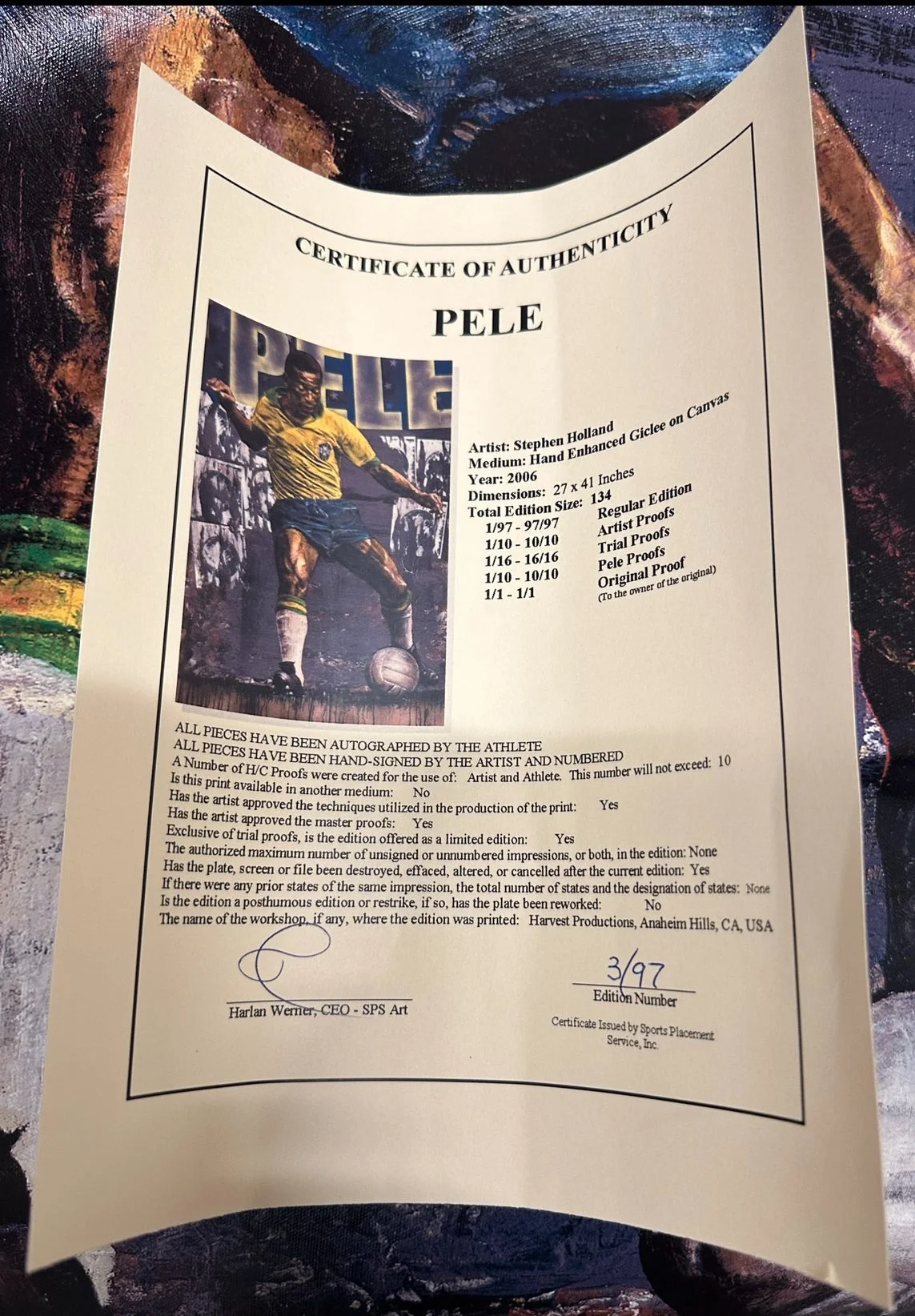 Pelé Dual-Signed Canvas by Stephen Holland (Limited Edition Giclée on Canvas)