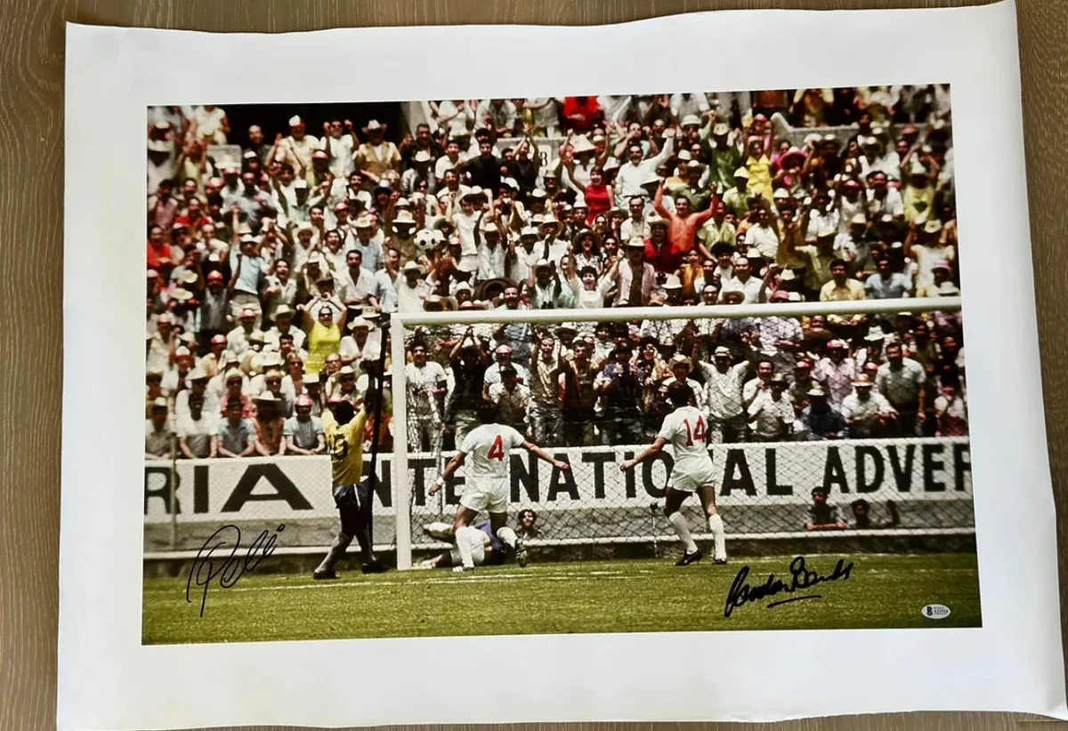Pele & Gordon Banks Dual-Signed Canvas – "The Save of the Century" - Beckett Authenticated