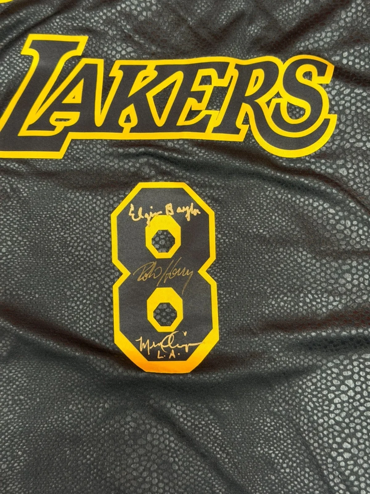 4 Kobe Bryant Lakers Jerseys Signed by Legends Magic Kareem Shaq West Baylor