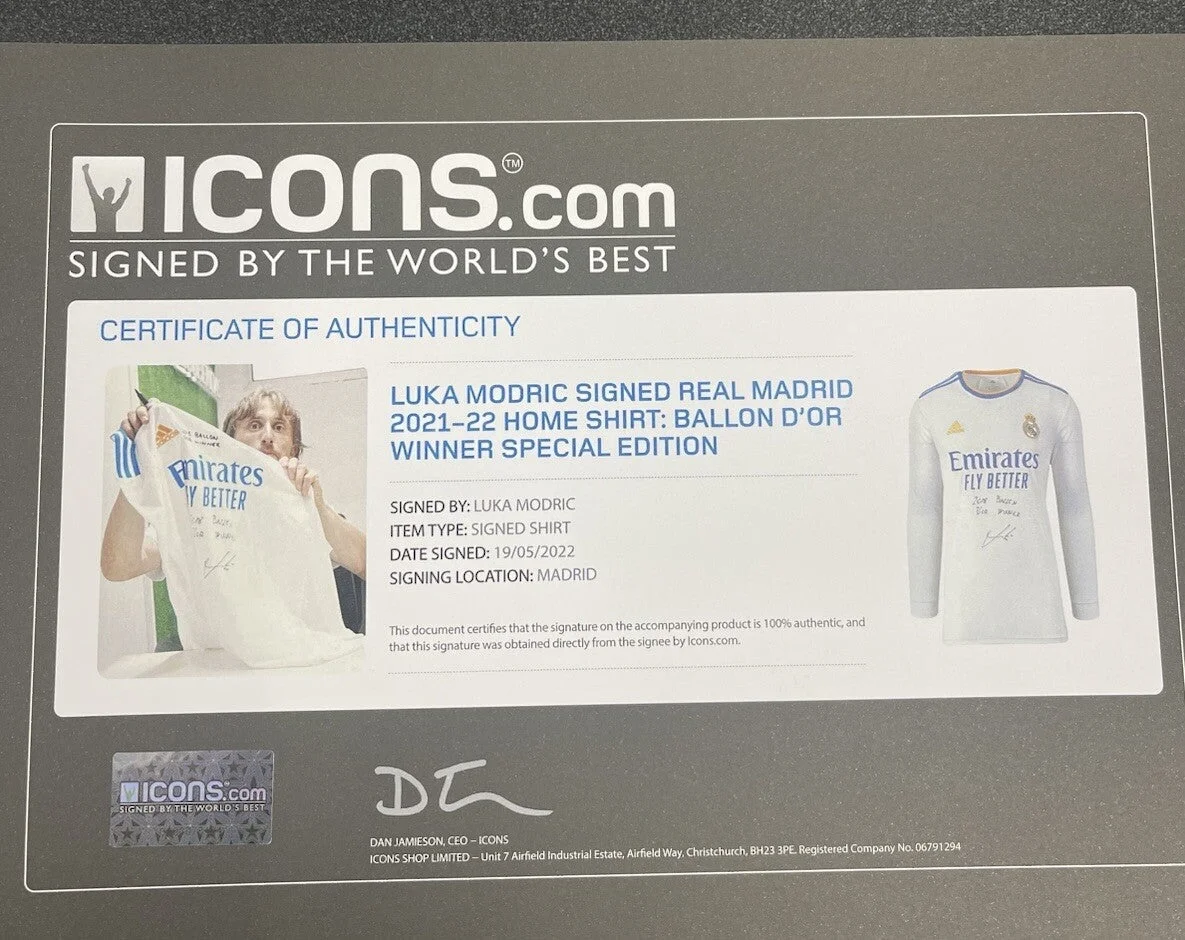 Luka Modrić Signed Real Madrid Jersey W/ “2018 Ballon d’Or Winner” Inscription