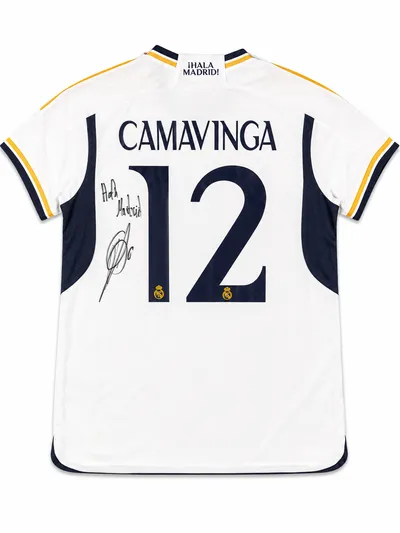 Eduardo Camavinga Signed 23/24 Real Madrid Jersey with Inscription