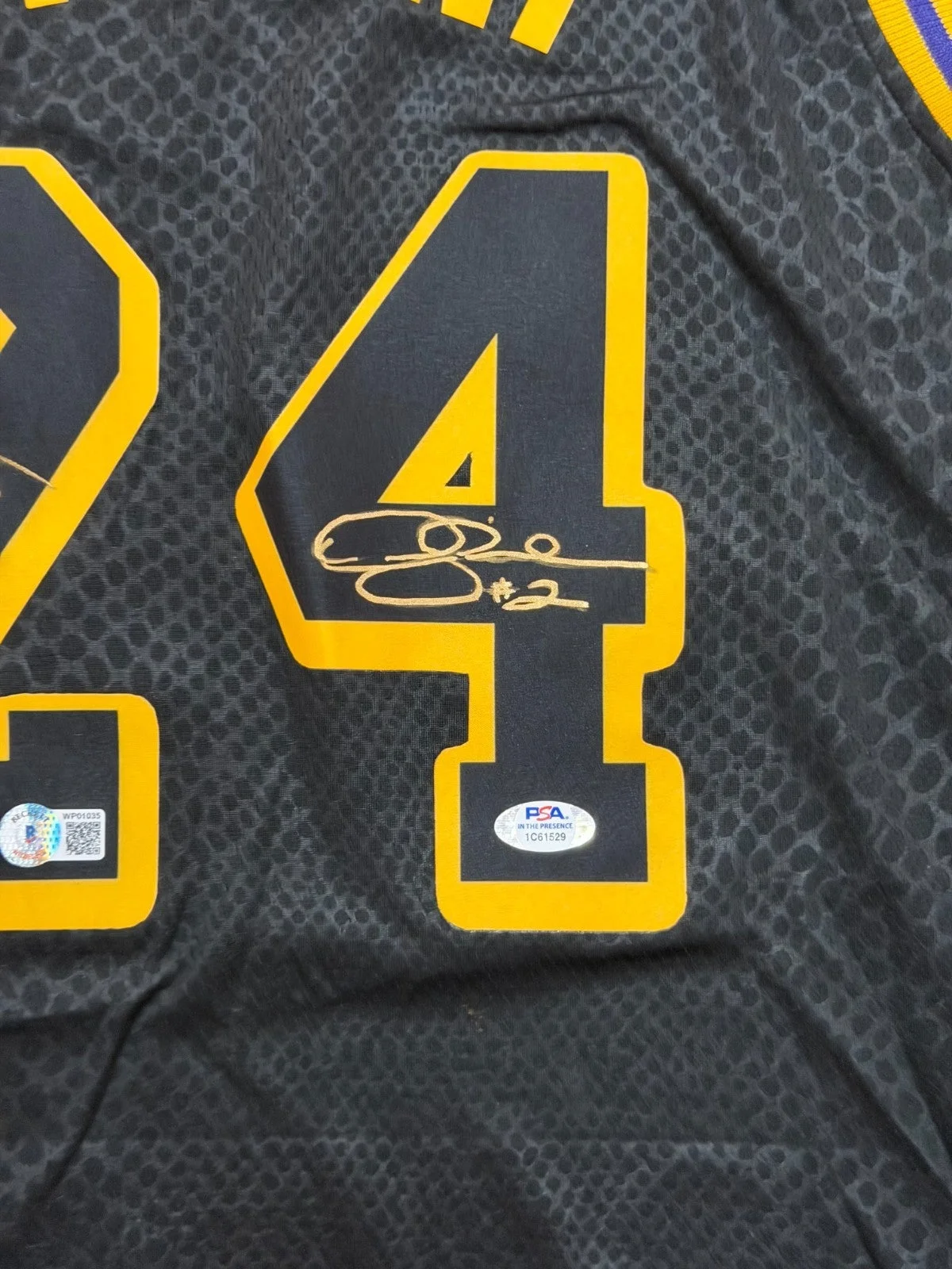 4 Kobe Bryant Lakers Jerseys Signed by Legends Magic Kareem Shaq West Baylor