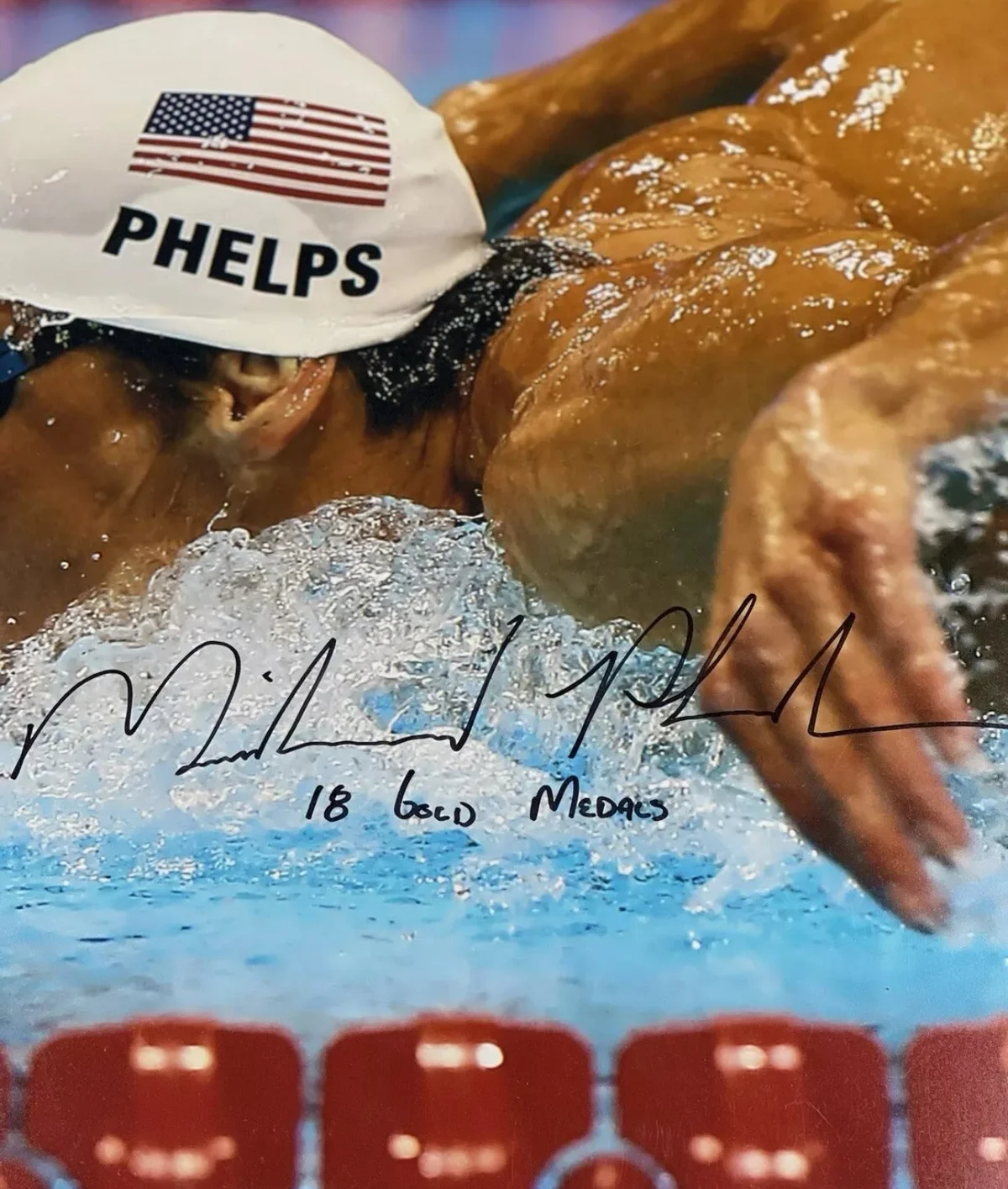 Michael Phelps Signed & Inscribed 16x20 Photo – “18 Gold Medals” – JSA Certified