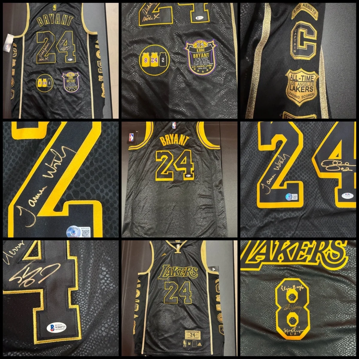 4 Kobe Bryant Lakers Jerseys Signed by Legends Magic Kareem Shaq West Baylor