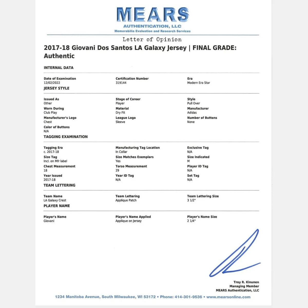 2017-18 Giovani Dos Santos Game-Used, Signed LA Galaxy Blue Jersey – MEARS, JSA Authenticated