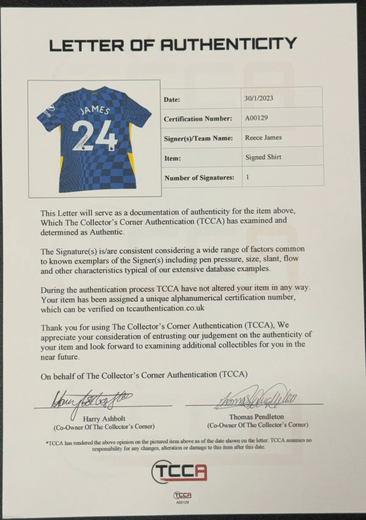 Reece James Signed Chelsea FC Home Jersey – 2021/22 Season