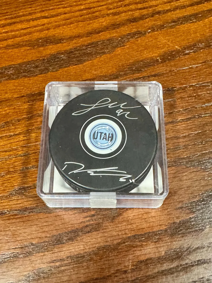Logan Cooley and Dylan Guenther Dual Signed Utah Puck