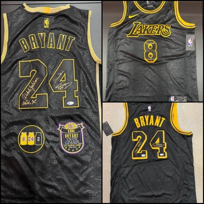 4 Kobe Bryant Lakers Jerseys Signed by Legends Magic Kareem Shaq West Baylor
