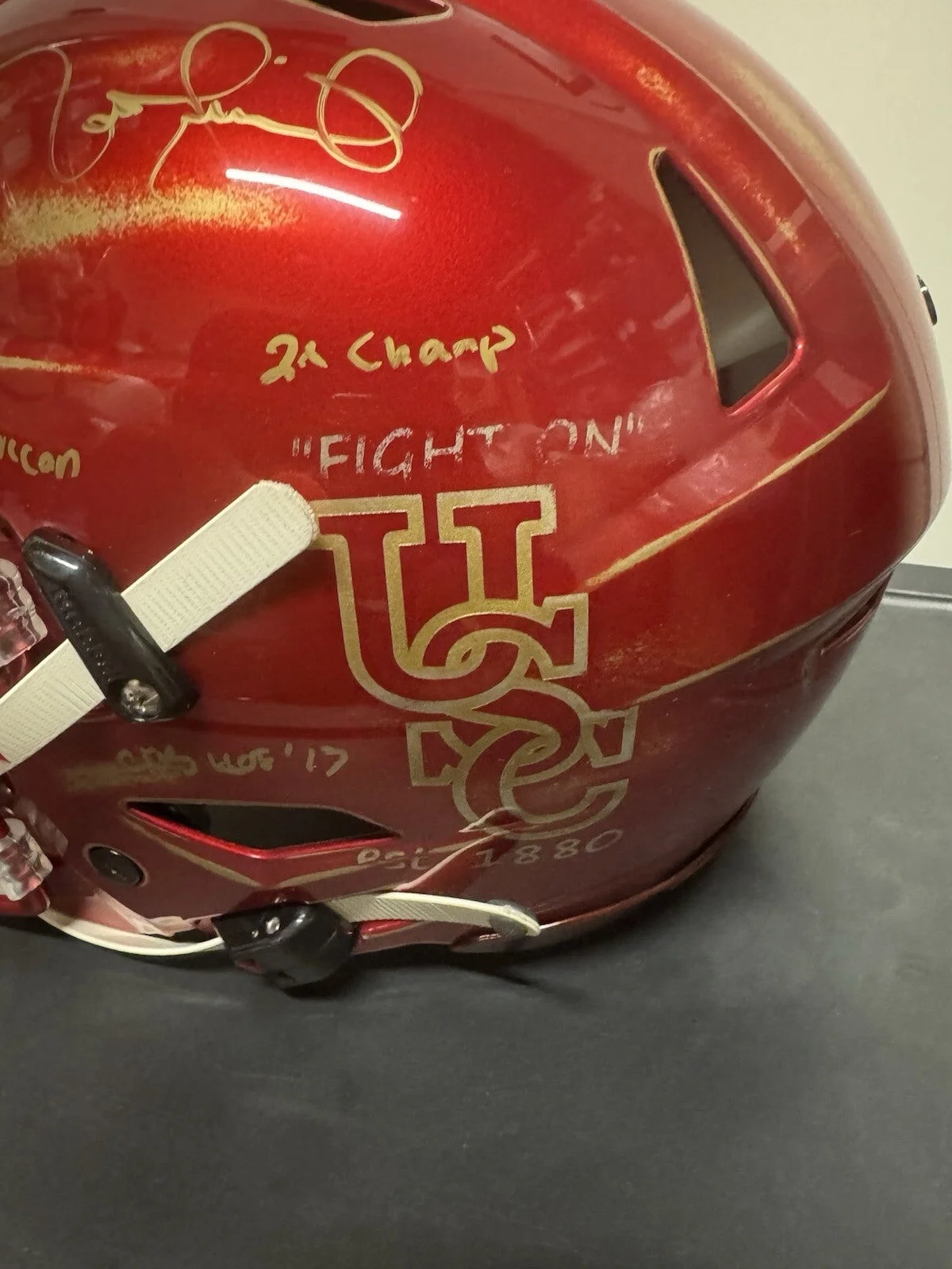 Custom Hand-Painted USC Trojans SpeedFlex Helmet with Multiple Inscriptions