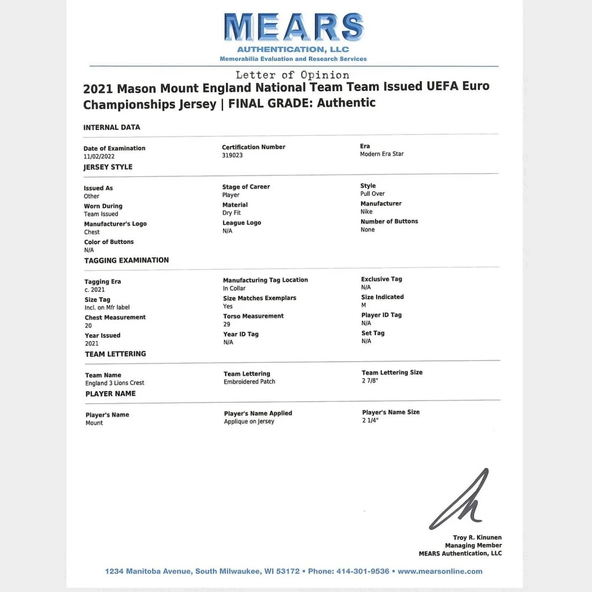 Mason Mount Team-Issued White England National Team EURO 2020 Jersey vs. Croatia – MEARS Authenticated