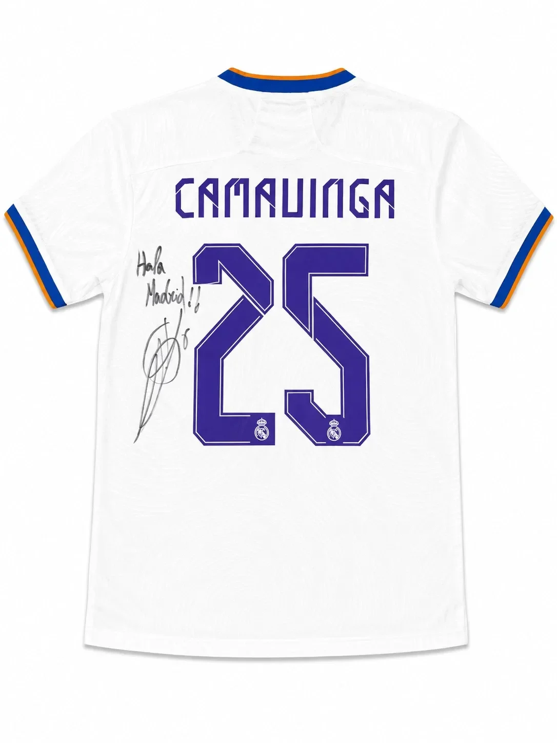 Eduardo Camavinga Signed 21/22 Real Madrid Jersey with "Hala Madrid" Inscription