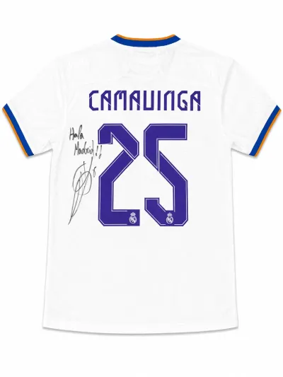 Eduardo Camavinga Signed 21/22 Real Madrid Jersey with "Hala Madrid" Inscription