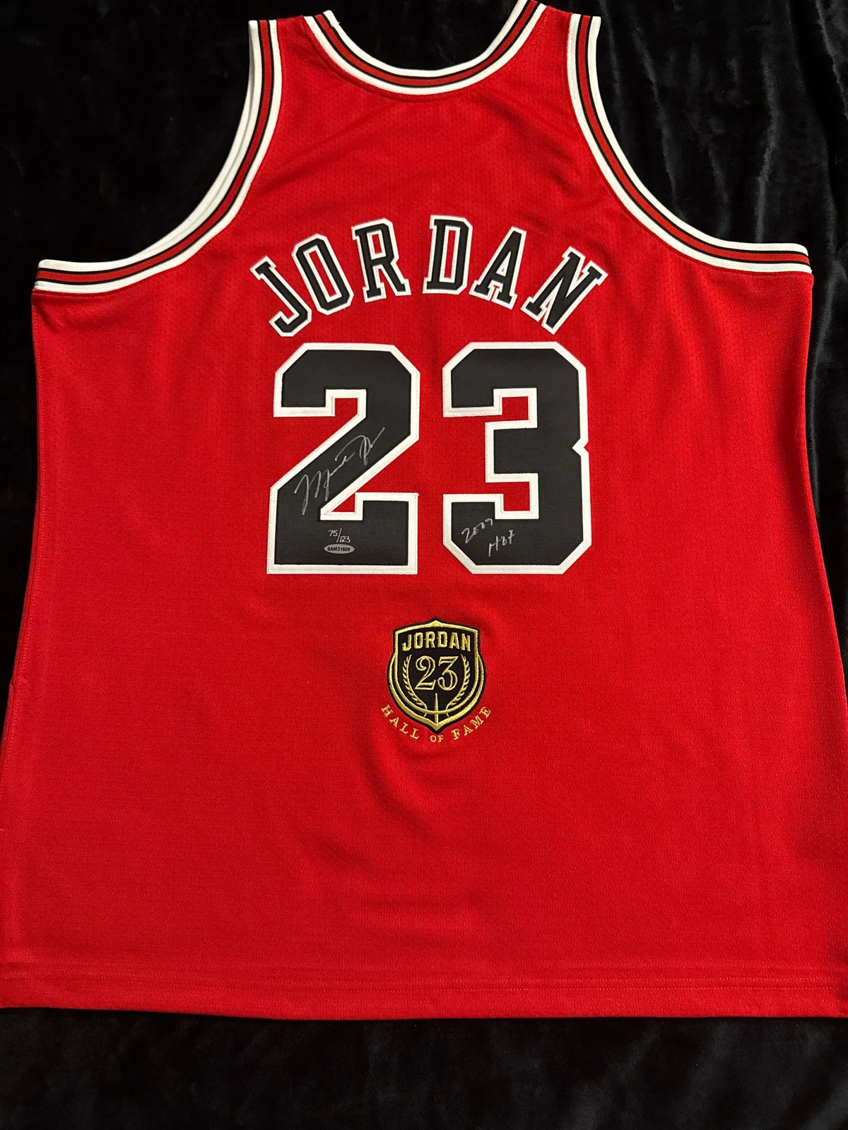 Michael Jordan signed with inscription “HOF” and patch jersey