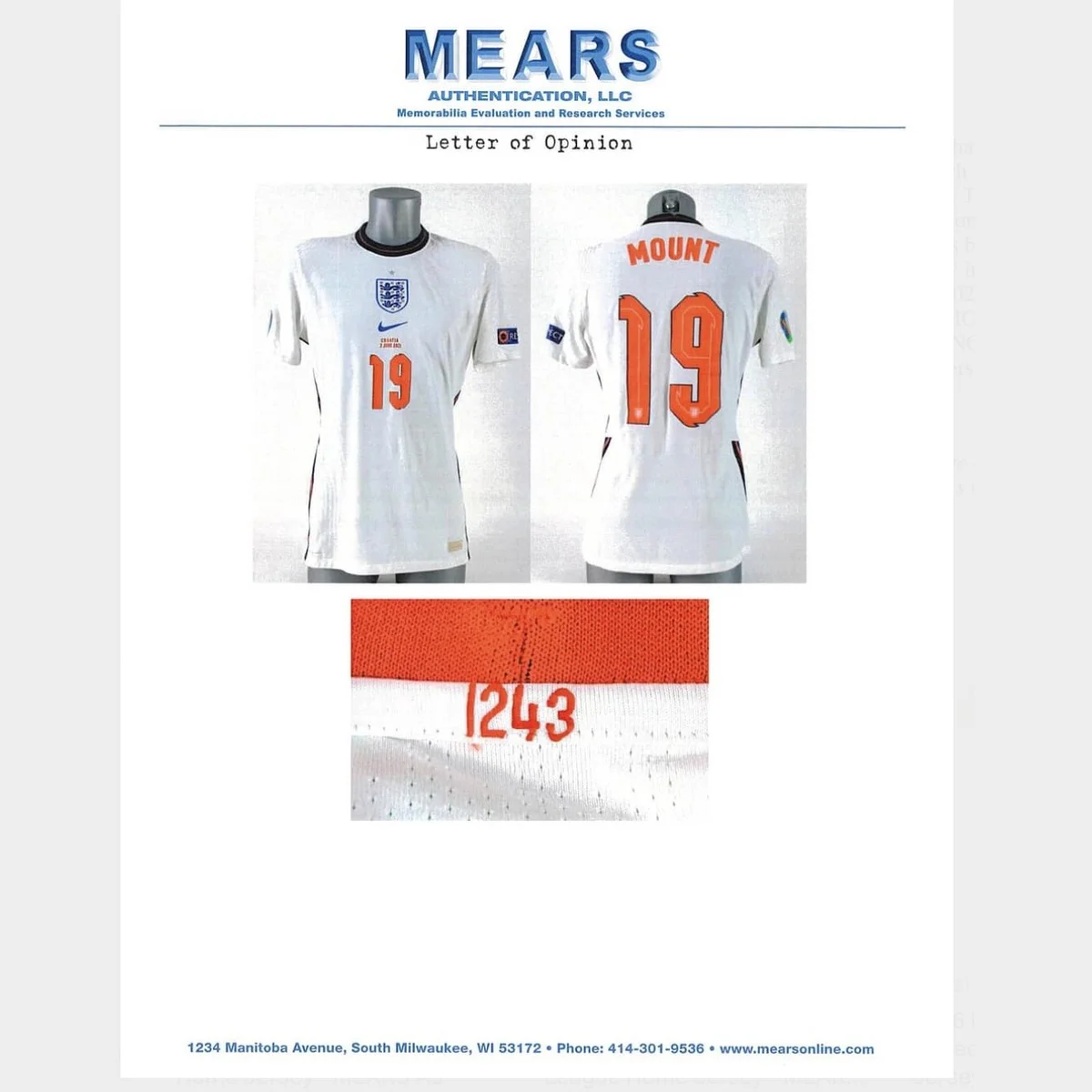 Mason Mount Team-Issued White England National Team EURO 2020 Jersey vs. Croatia – MEARS Authenticated