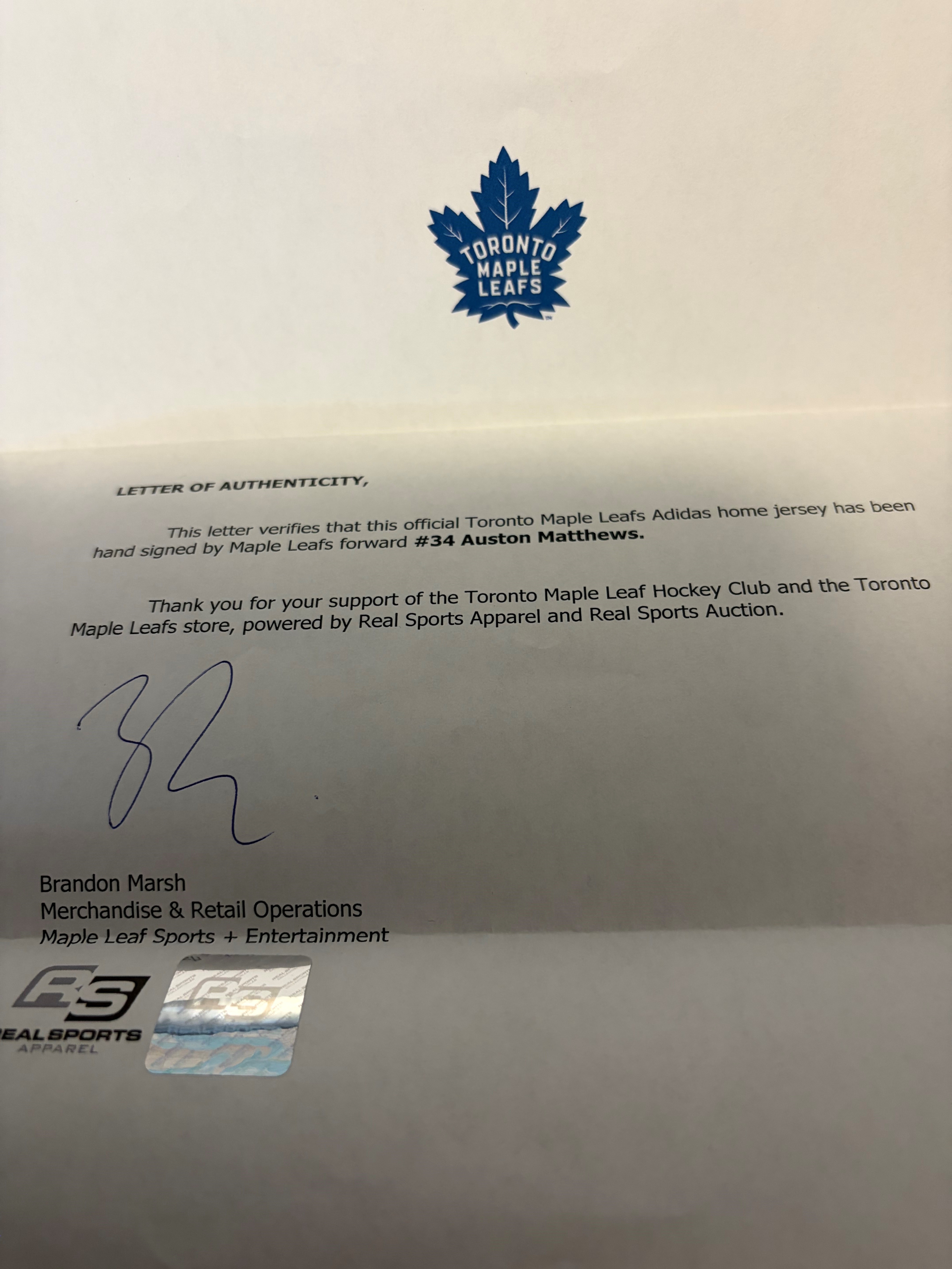 2022 Toronto Maple Leafs authentic signed Auston Matthews jersey