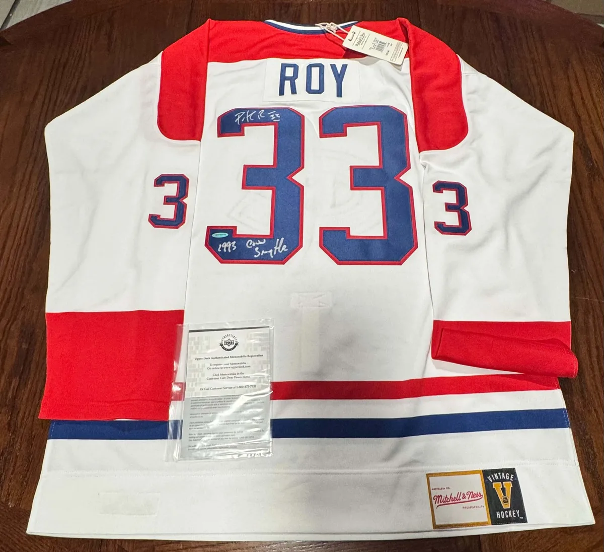 Patrick Roy Inscribed Authentic White Mitchell and Ness Pro Jersey photo 2